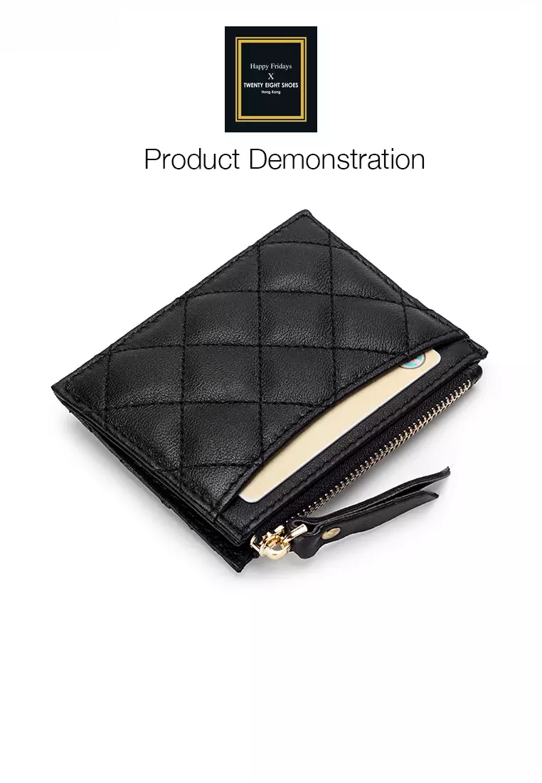 Quilted Sheepskin Card Holder Zip Purse JW YT-09