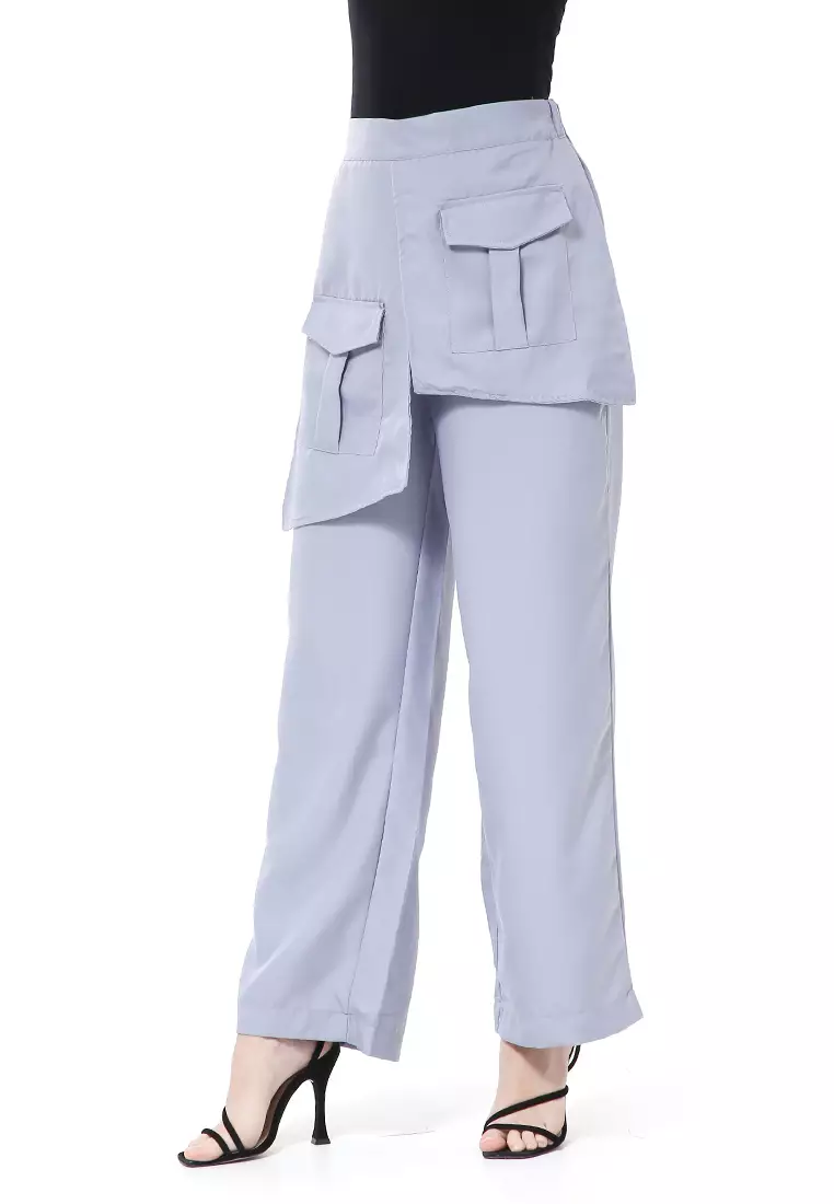 Stella Long Pants Celana Panjang Kasual Wanita Model Pocket Material Cotton ORIGINAL - Silver