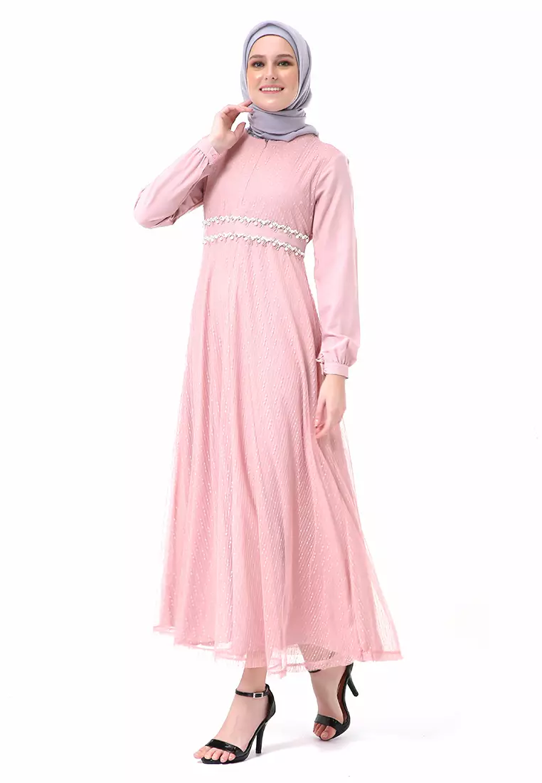 Oriza Long Dress Wanita High Quality Premium - Pink