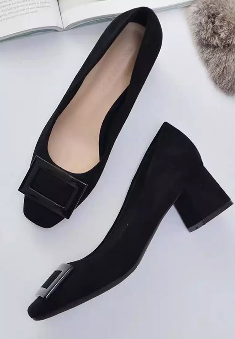 Designer shoes with square buckle sales