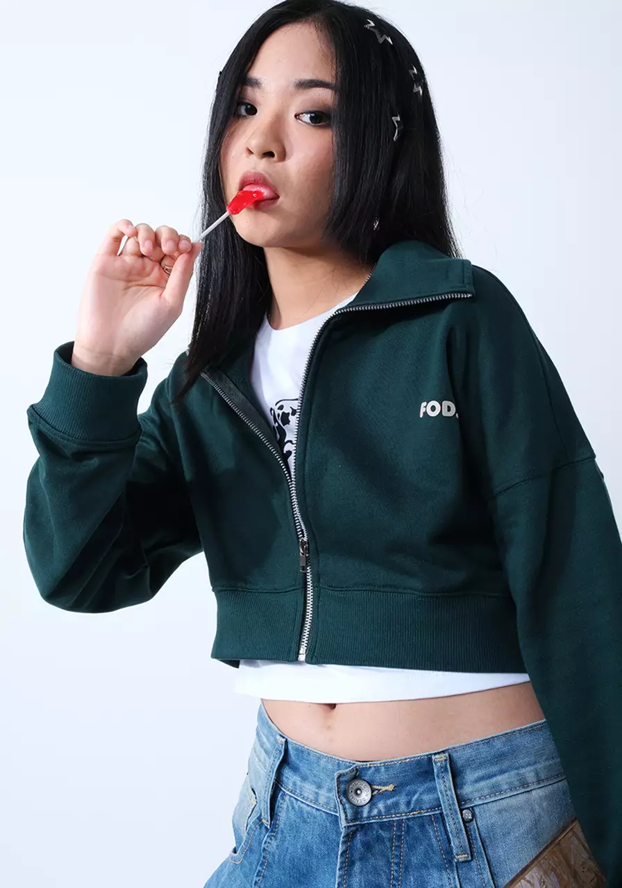 Jaket Wanita Cropped Mia Dark Green