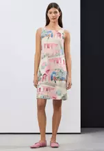 Cream Pink and Blue House Print