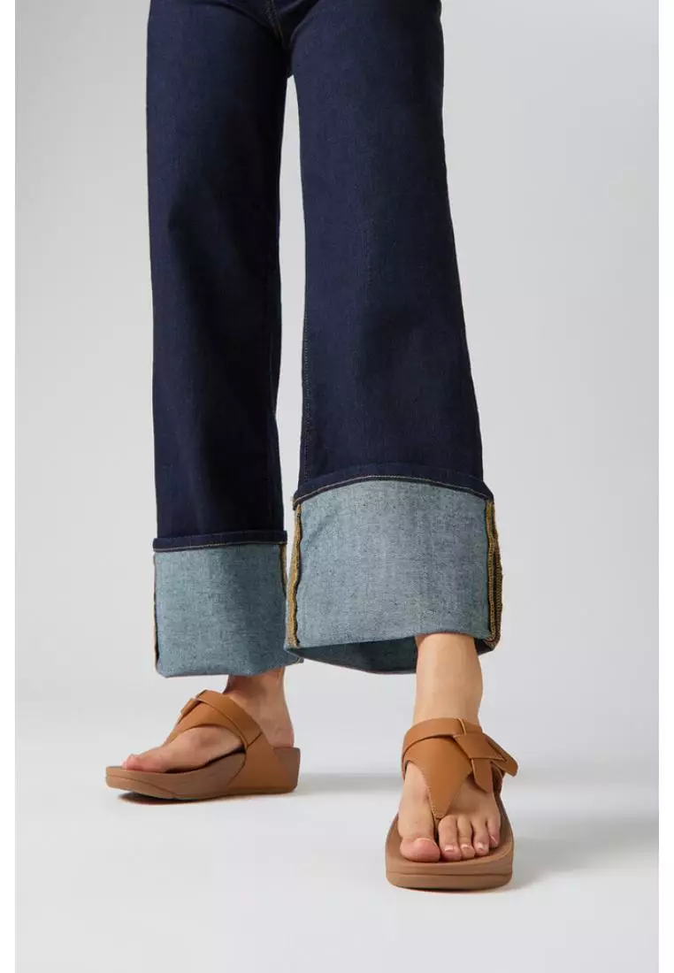 Lulu Folded-Knot Leather Toe-Post Sandals