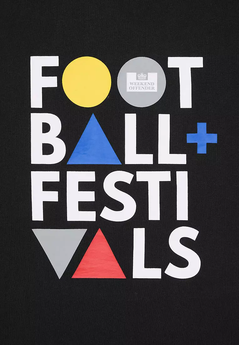 MENS BLACK FOOTBALL + FESTIVALS TEE GRAPHIC TEE