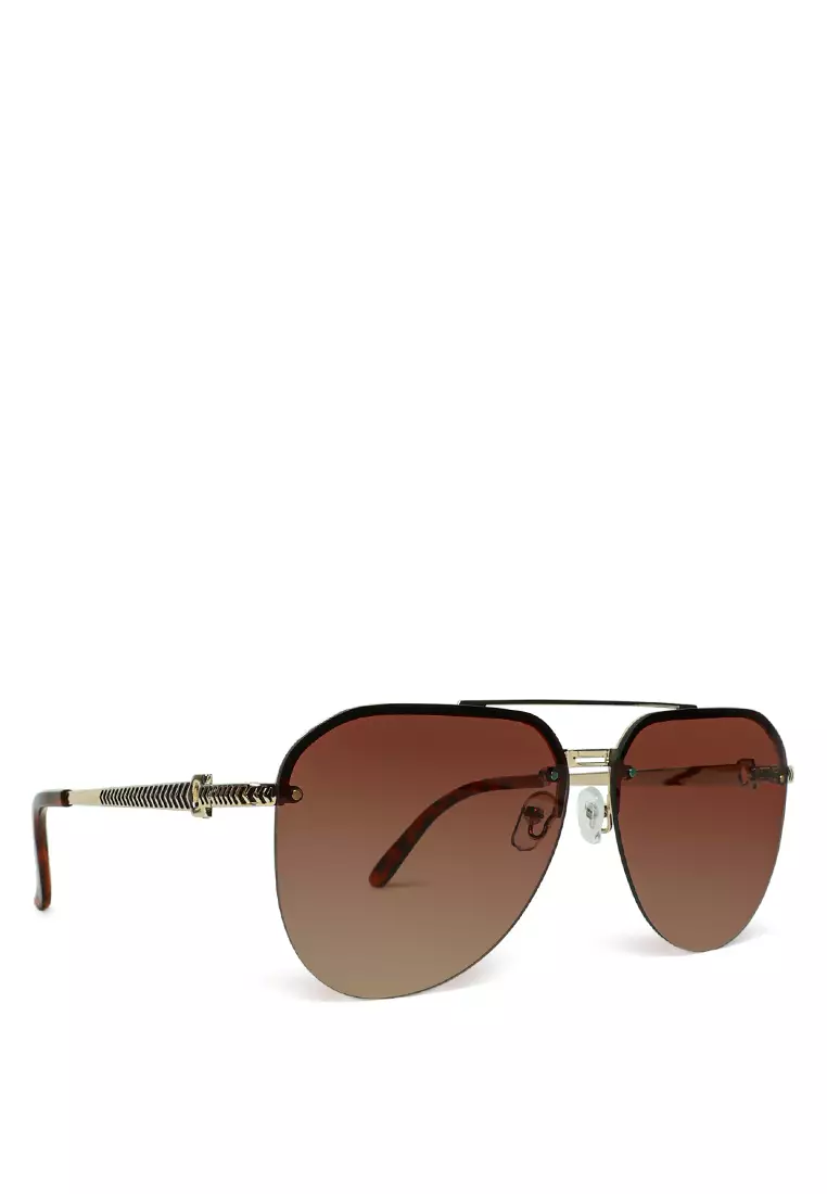 London Rag Brown Classic Double Bridge Aviator Sunglasses 2024