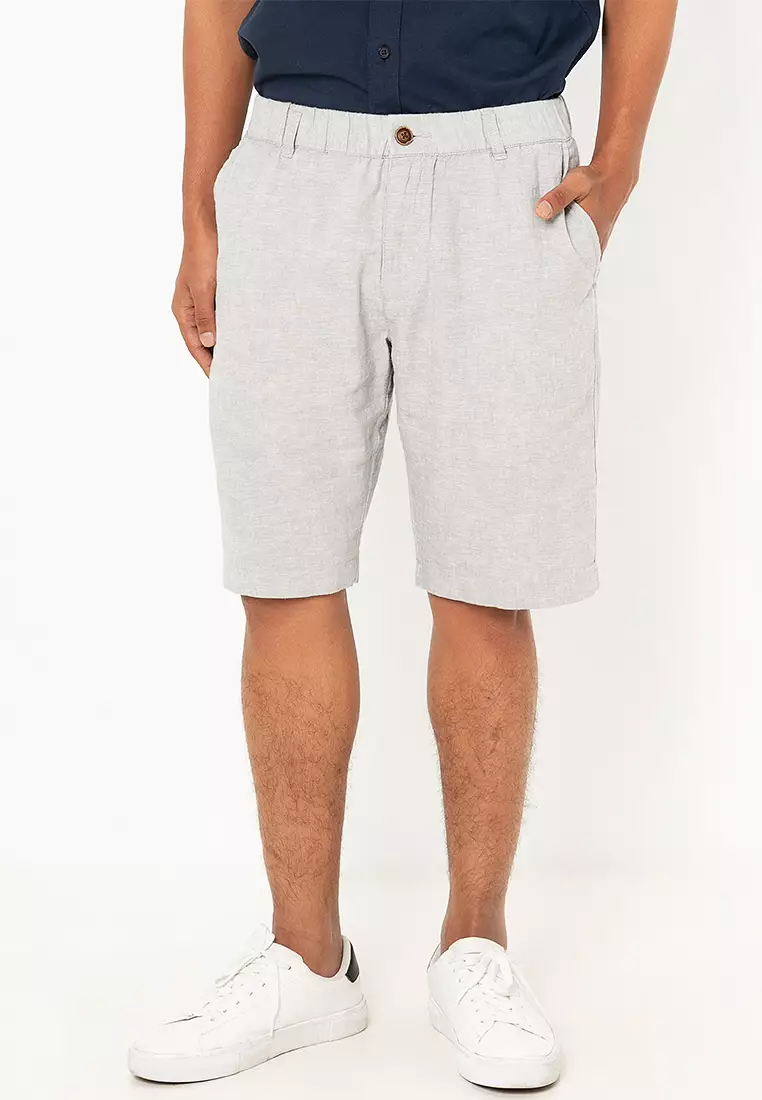 Men's Linen Cotton Elastic Waist Bermuda Shorts 01105227