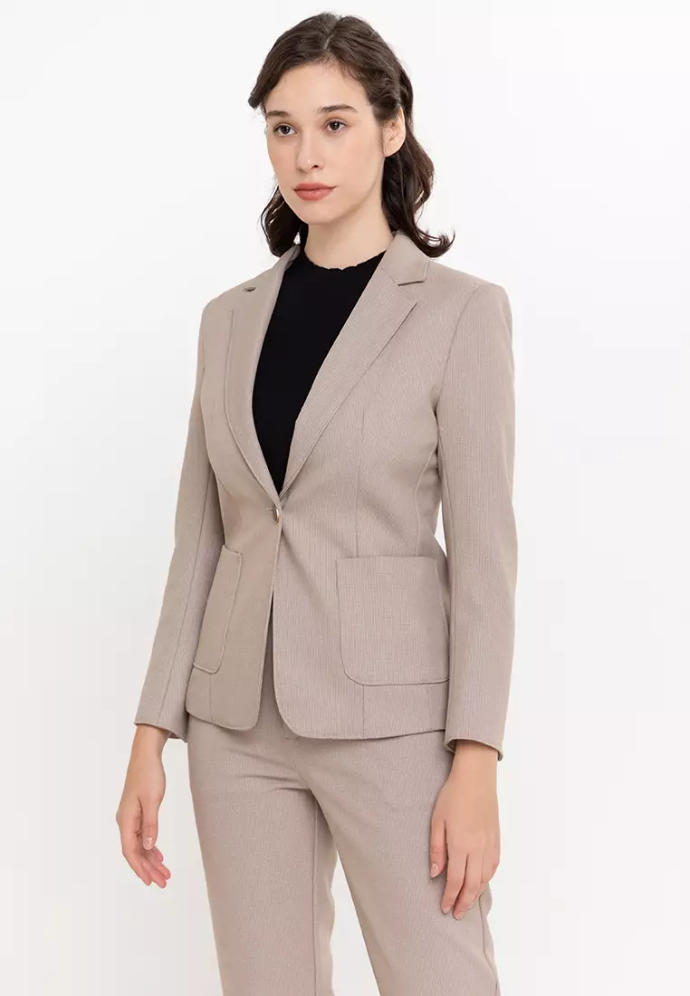 Split Cuff Textured Suit Blazer
