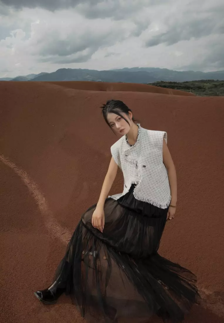 無袖粗花呢襯衫