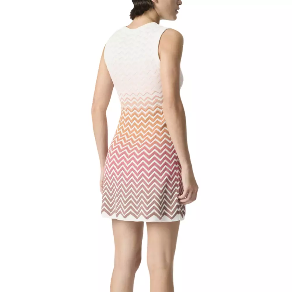 Jacquard Cotton Viscose Blend Sleeveless Short Dress Light Blue and Yellow Tones