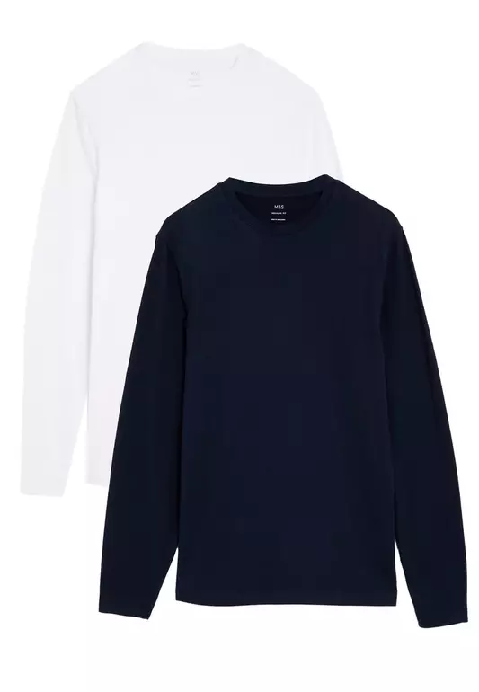 M&S Collection 2pk Pure Cotton Long Sleeve T-Shirts