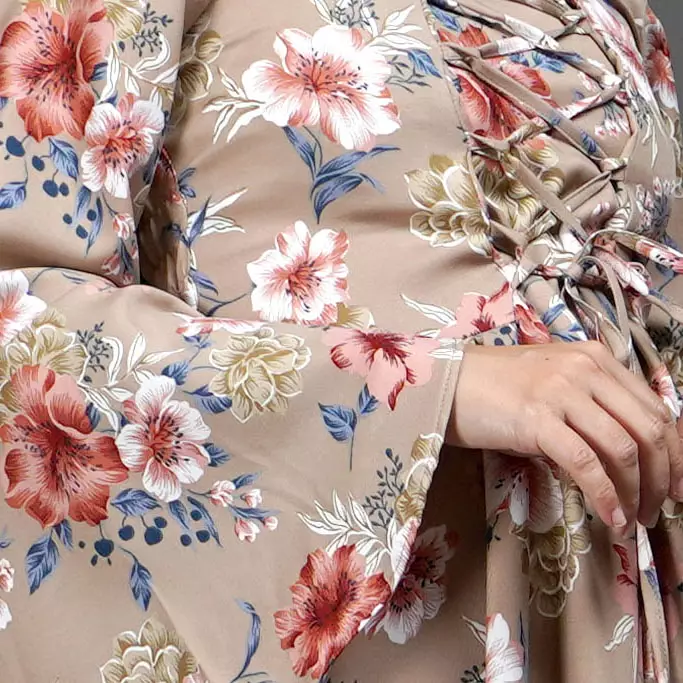  CLOVERIA Long Dress Motif Bunga Gaya Korea Dress Wanita Korean Style - Coksu