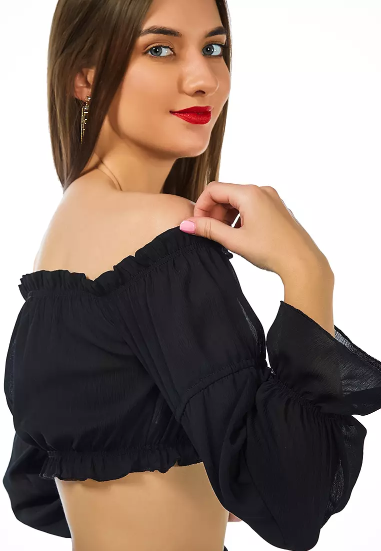 Black Off Shoulder Crop Top