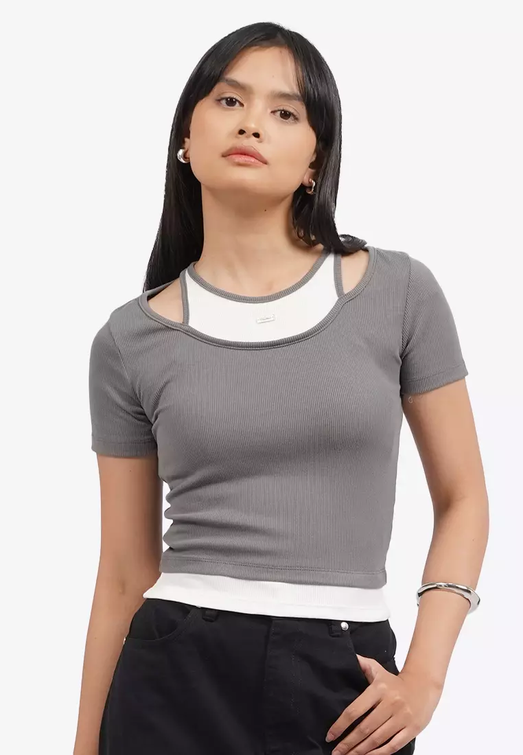 Double Layer Short Sleeve Crop Top