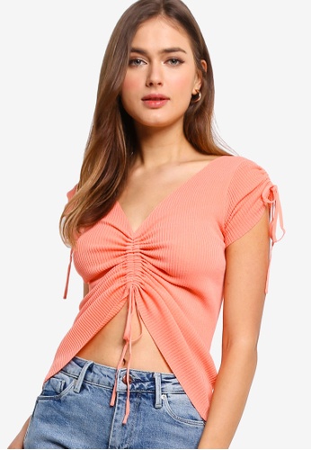 Buy Pepe Jeans Dua Lipa X Pepe Jeans Collection Sonia Gathered Rib Knit T Shirt Online Zalora Malaysia