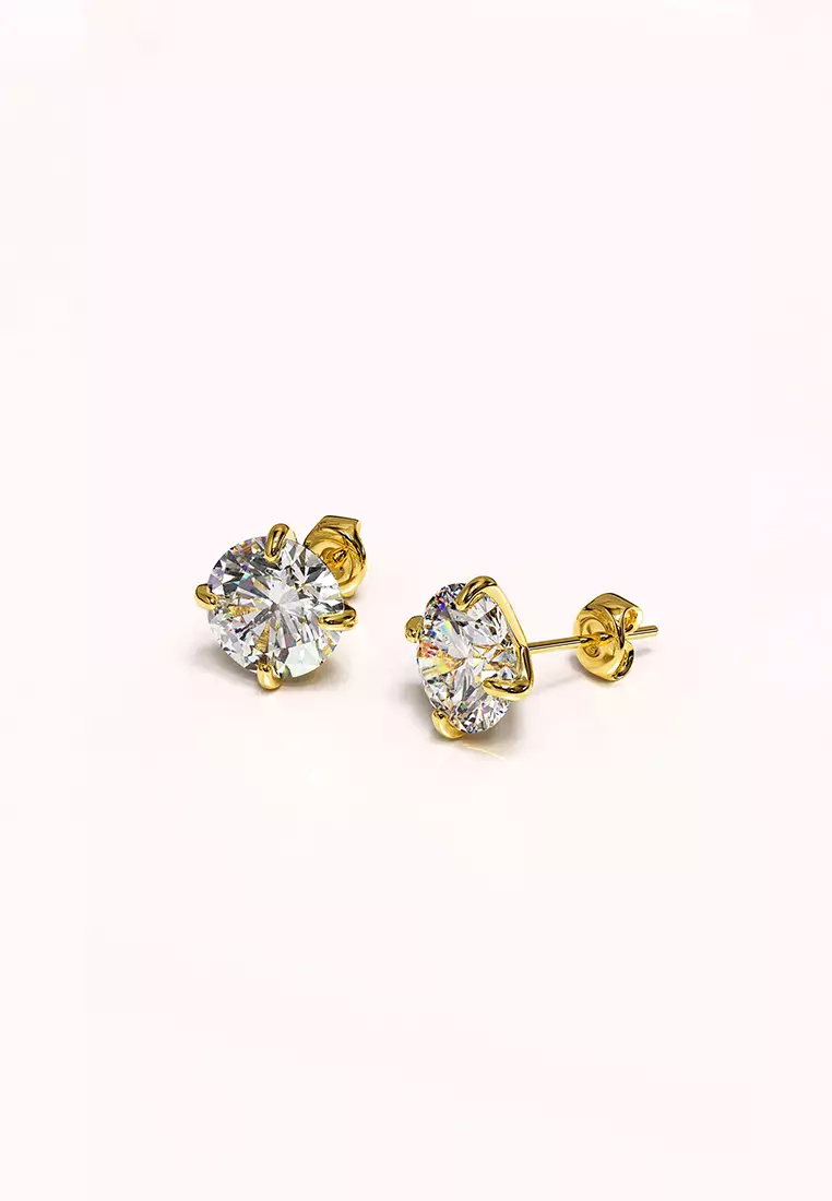 Solid Silver Mary Anne Crystal Stud Earrings In Gold