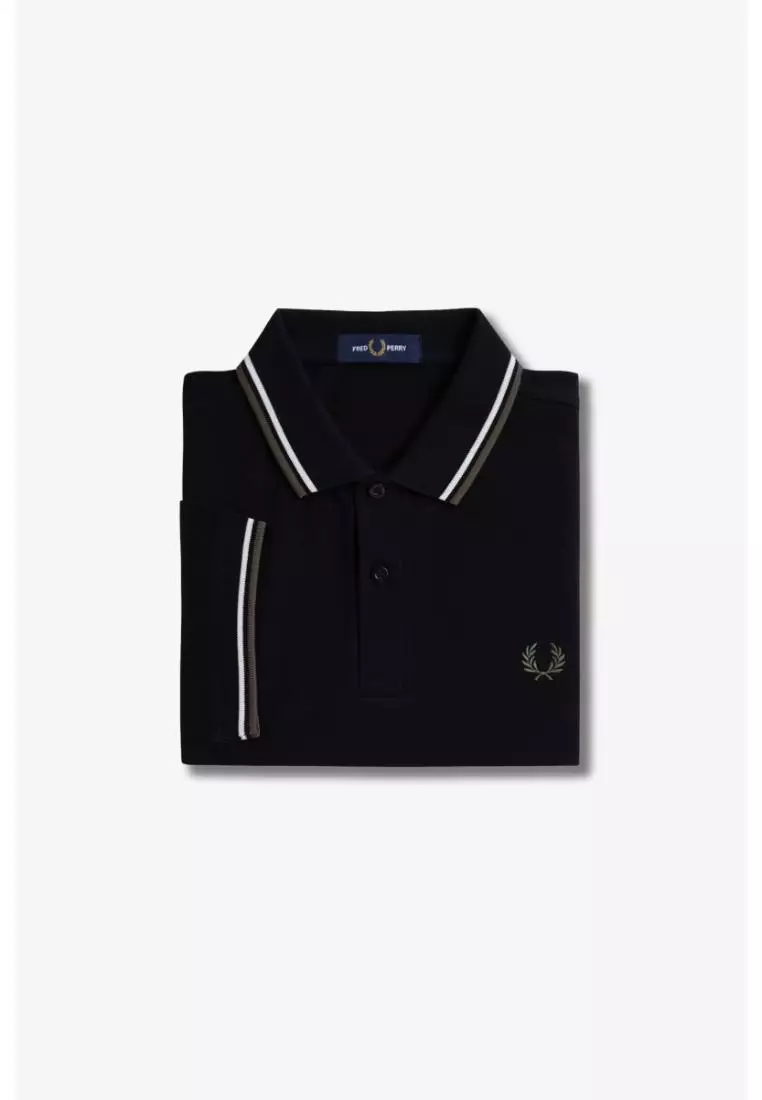 Fred Perry M3600 Twin Tipped Fred Perry Shirt (Black / Ecru / Laurel Wreath Green)