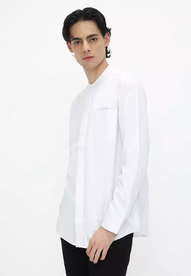 POLICE Kemeja Koko Polos Putih Regular Fit Lengan Panjang Pria