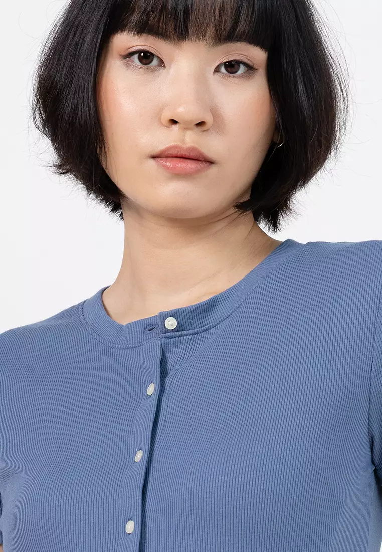 Ribbed Button-Up Top