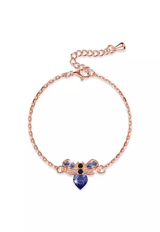 BeeCarra Bracelet Embellished with SWAROVSKI® crystals-Rose Gold/Blue