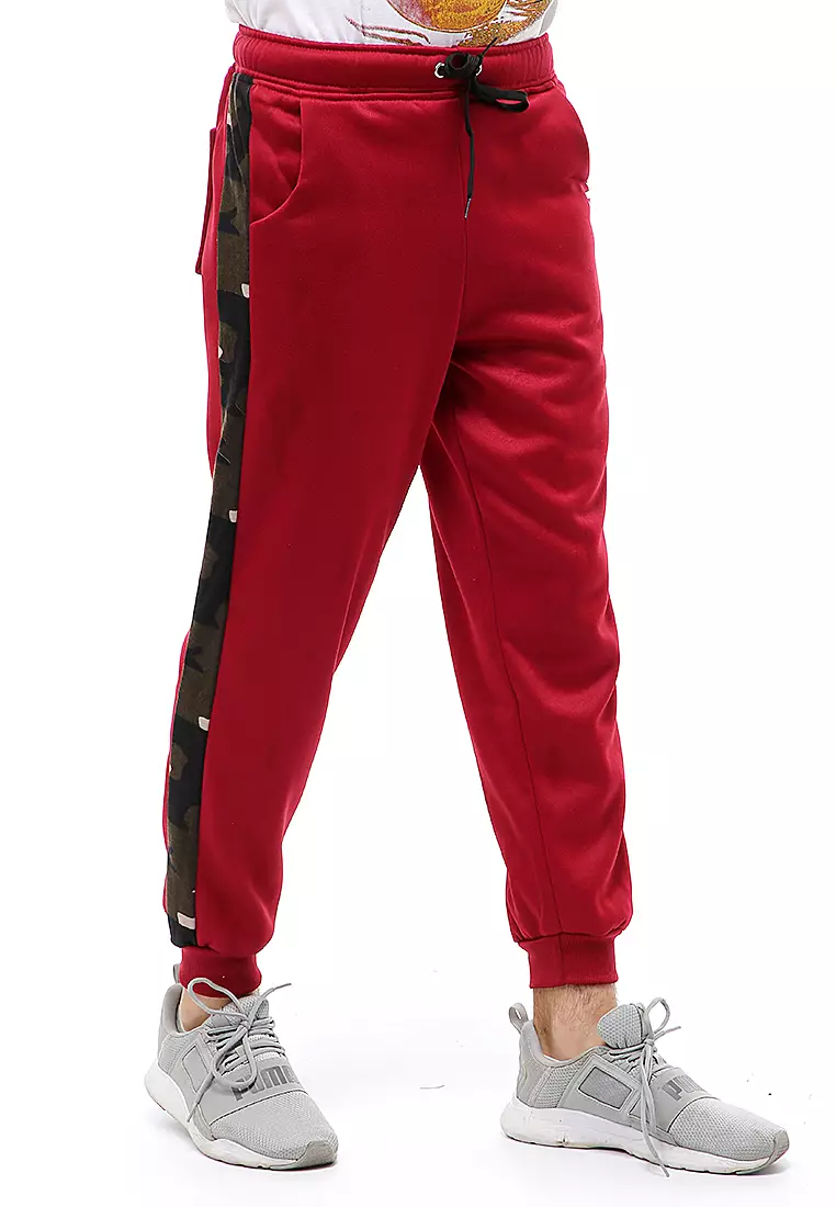 Locko Long Pants Celana Jogger Pria Kombinasi List Army Material Fleece ORIGINAL - Maroon