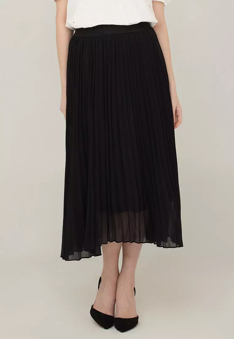 Ambherlynn A-Line Pleated Skirt  with Elastic Waist Band