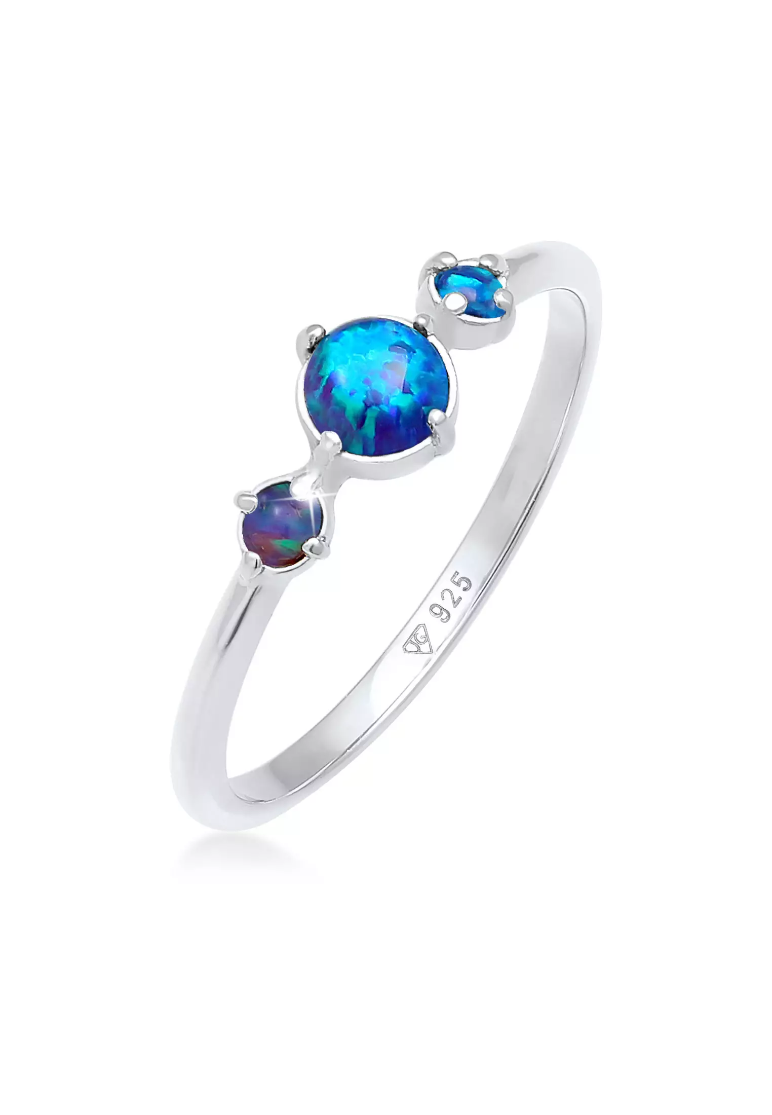 Ring Band Set Blue Sparkling Trend Synthetic Opal