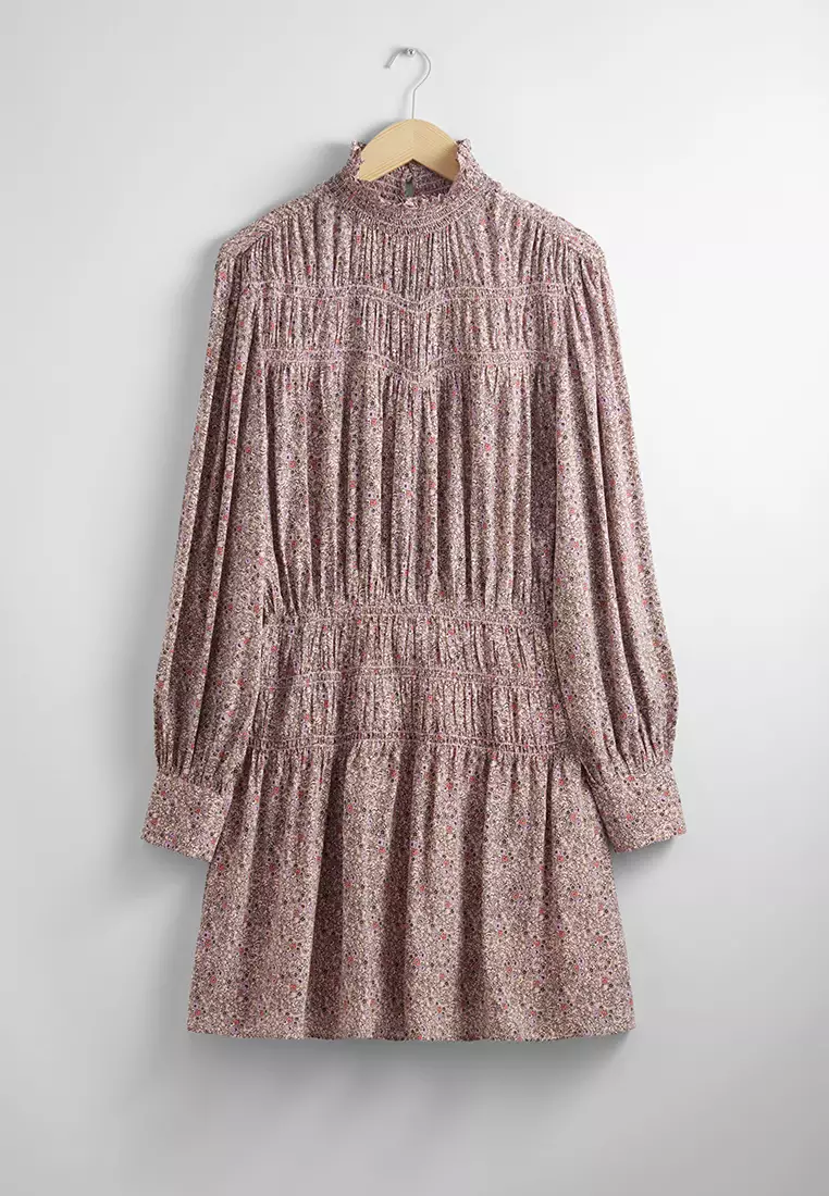 Smocked-Neck Mini Dress