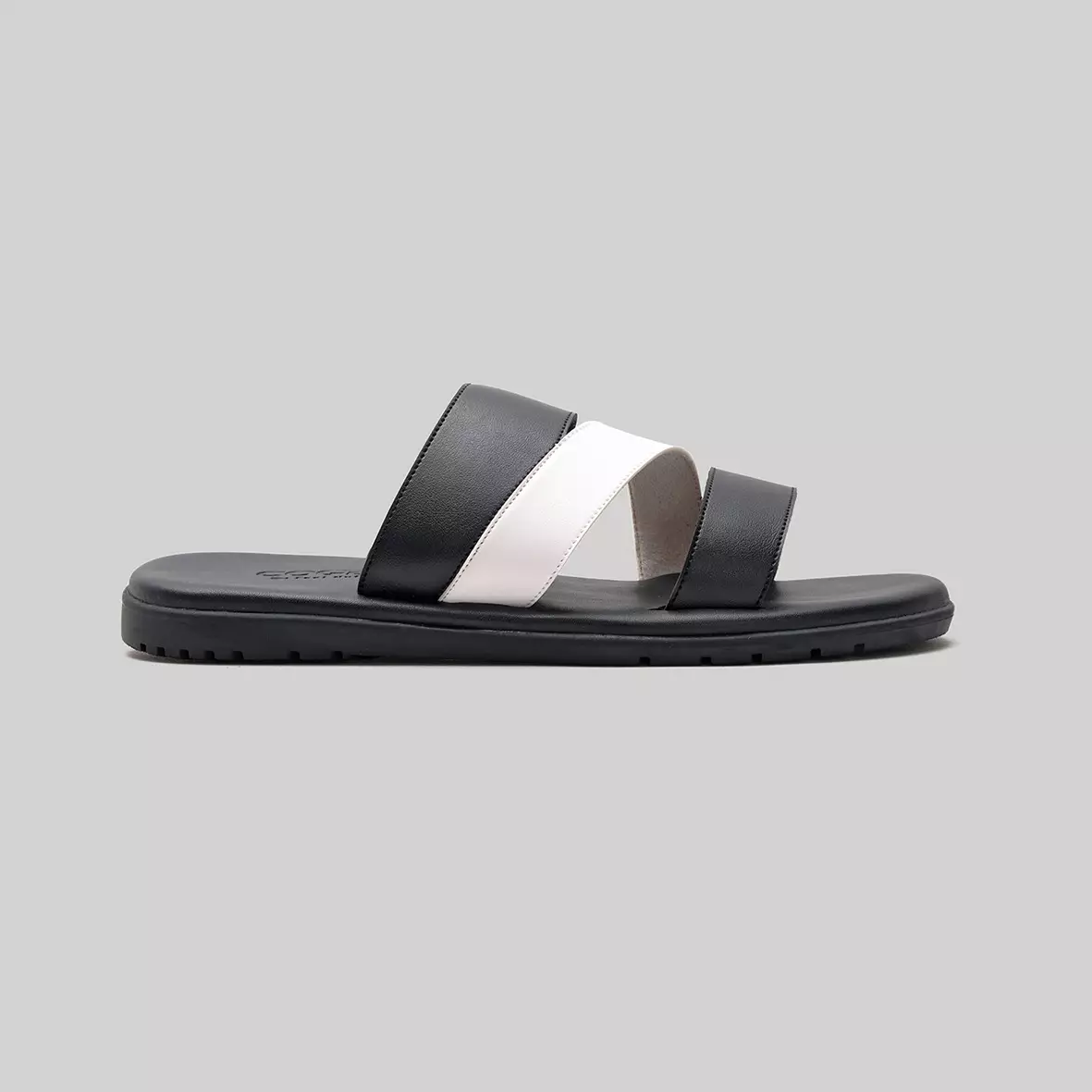 Cogen Sandal Pria Kulit Sendal Slop Nyaman -  Feel Nufort - Cello Black White Warna Cello Black White