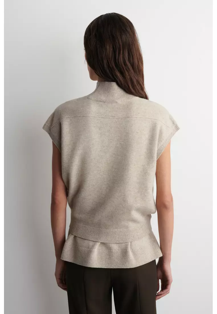 BELT-DETAIL FUNNEL-NECK WOOL VEST