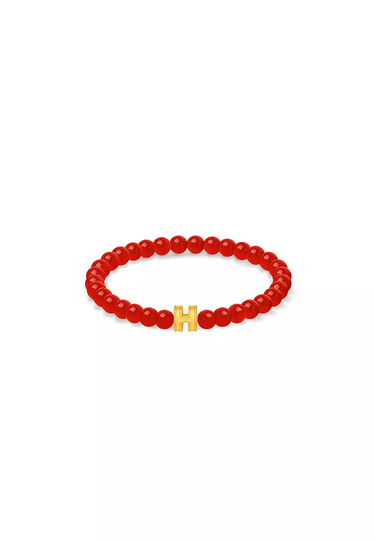 THE Mix Collection 999.9/24K Pure Gold Mini H Agate Bracelet Set AGB-B804