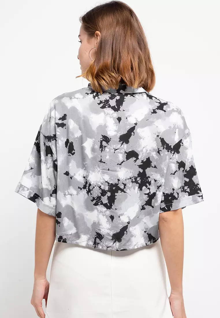 Nade Japan FT067 kemeja pantai hawai kasual wanita coral hitam abu