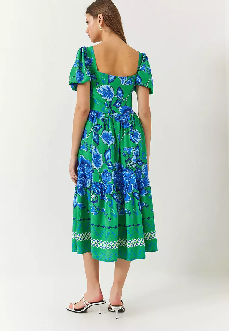 Women's Watermelon Sleeve Square Neck Patterned Tericotone Dress 60261412