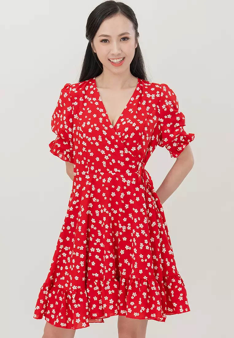 Buy Plain B. Plain B. Floral V-Neck Wrap Mini Dinner Dress Red Online ...