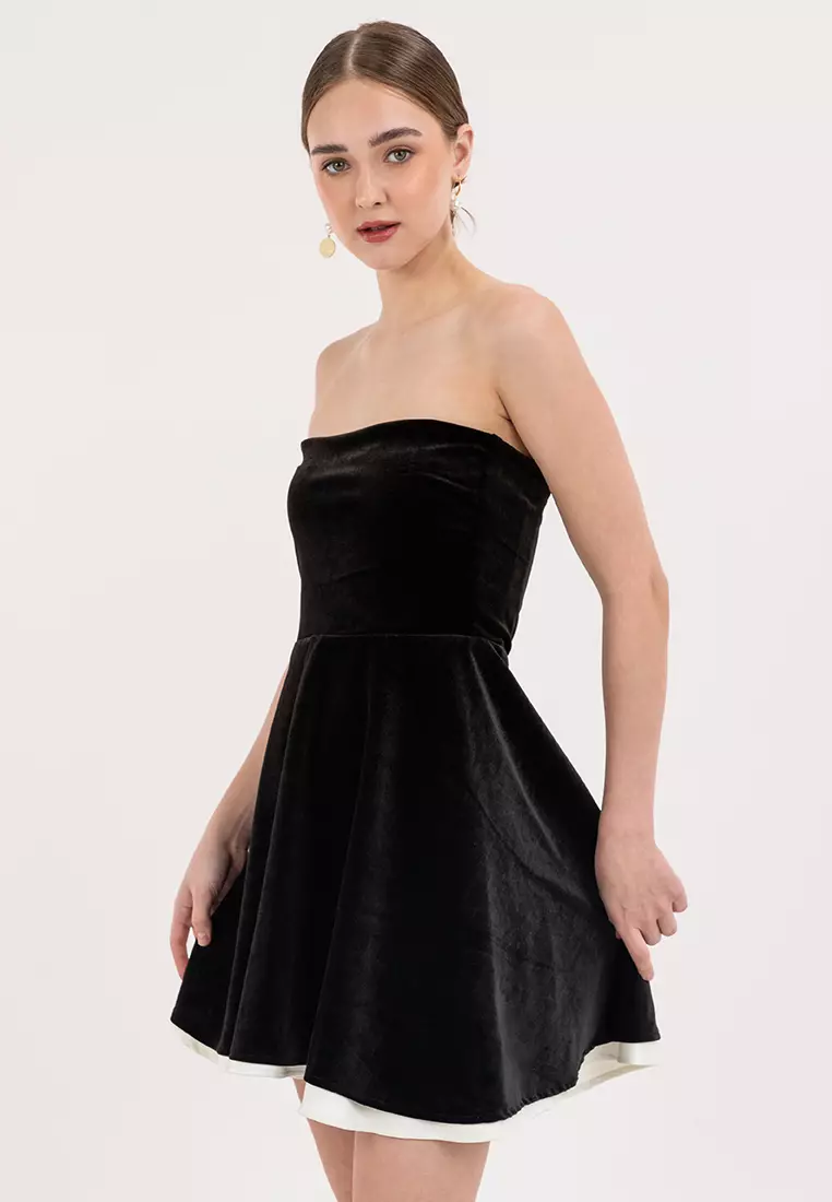 Eris Two-toned Bandeau Velvet Mini Dress