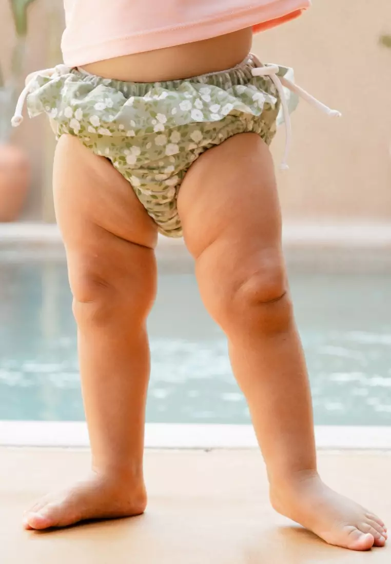 Noël Au Soleil Baby Ruffles Swim Diapers - Evergreen Peonies