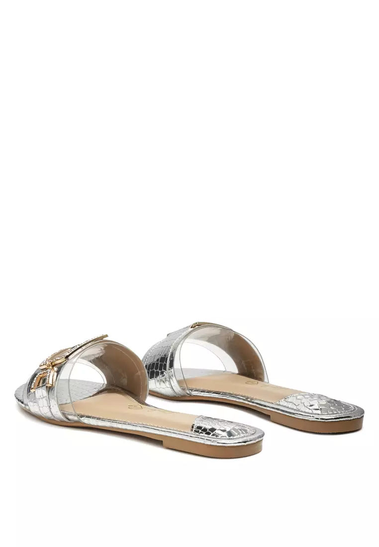 Silver Jewel Croc Flats