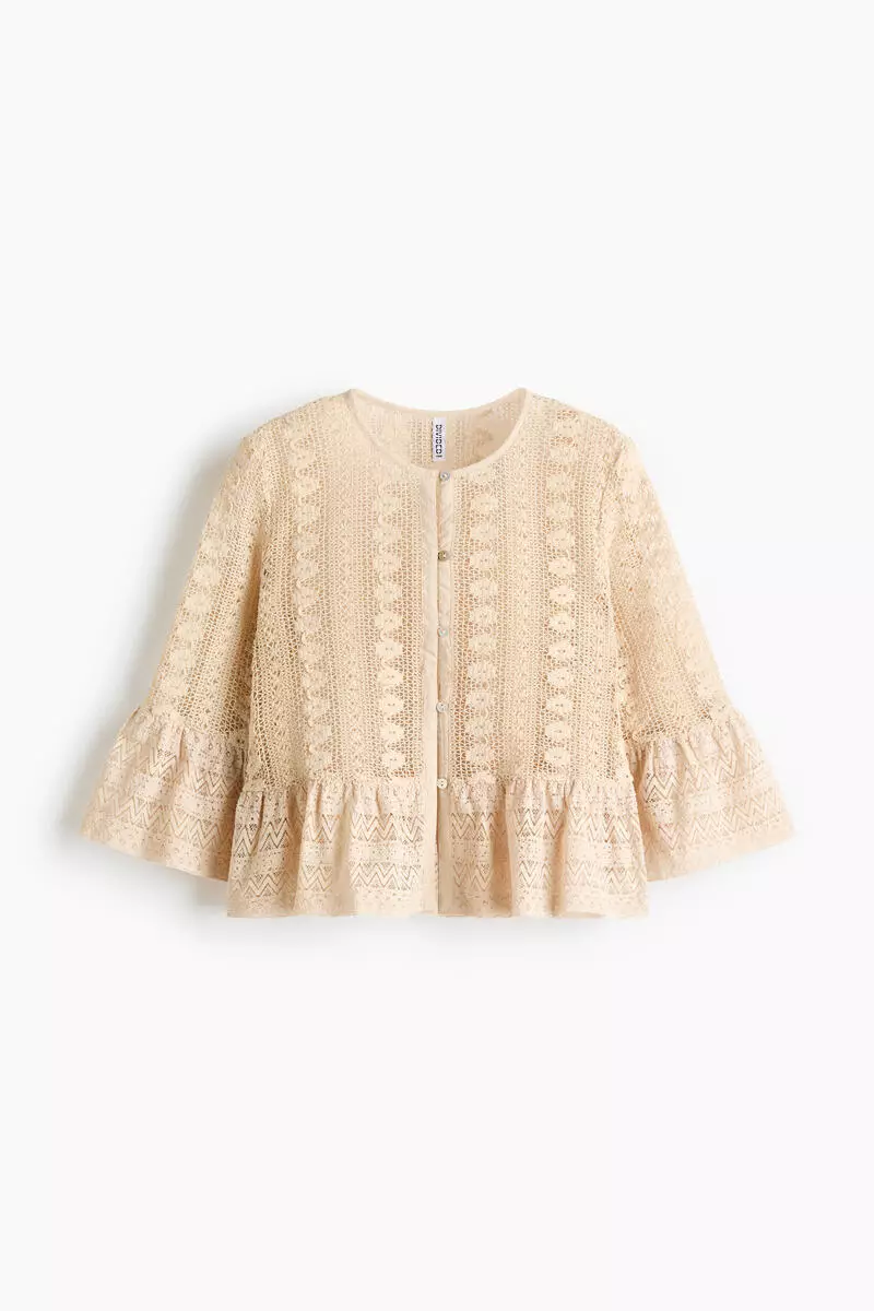 Frill-trimmed lace blouse