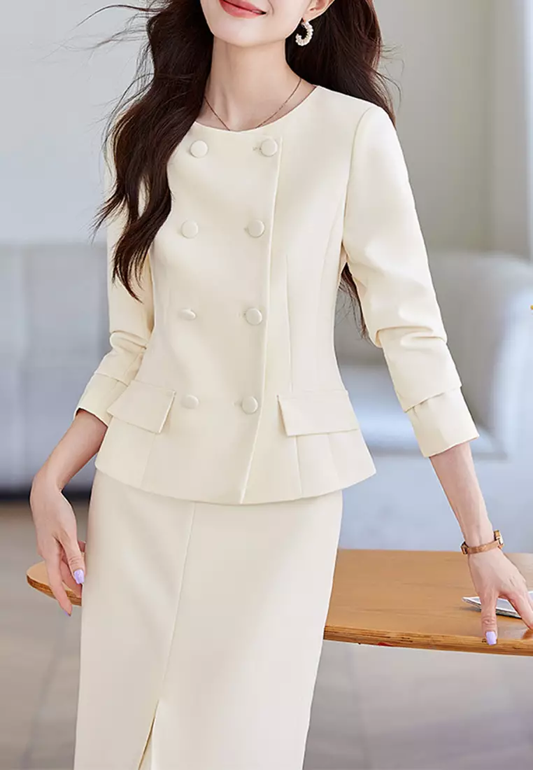 Round Neck Double Breasted Suit Set YGH-EM6621set