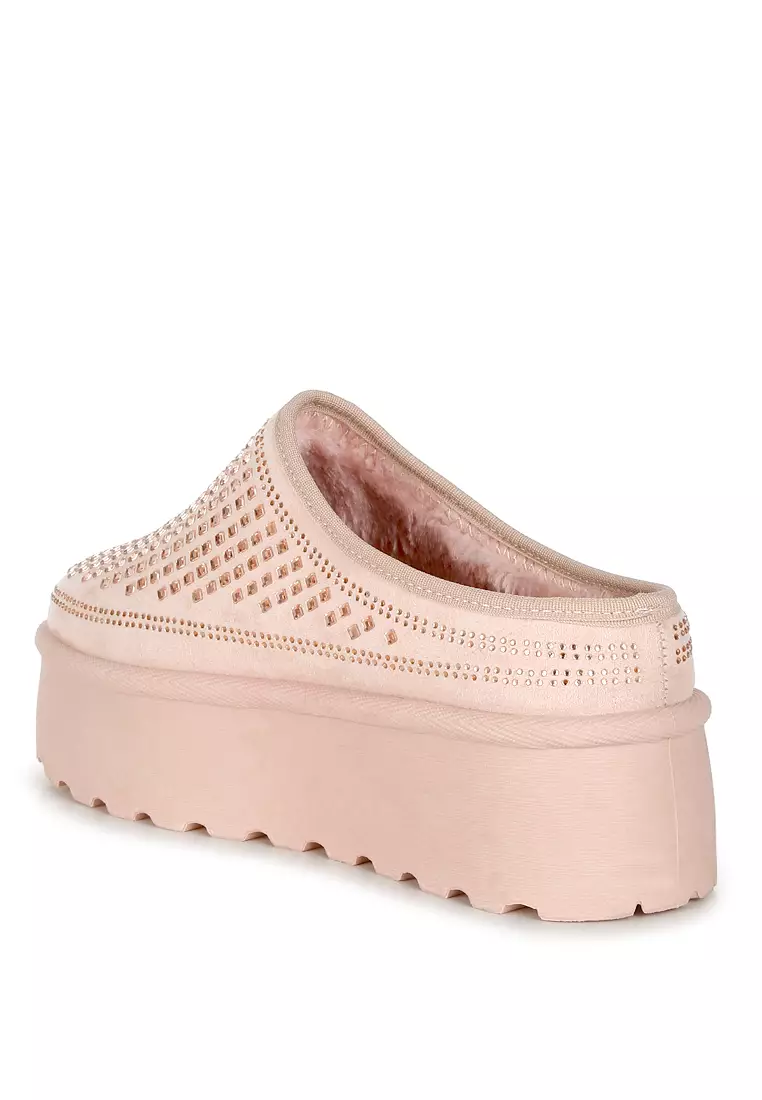 Pink Rhinestones Embellished Platform Classic Slip-On