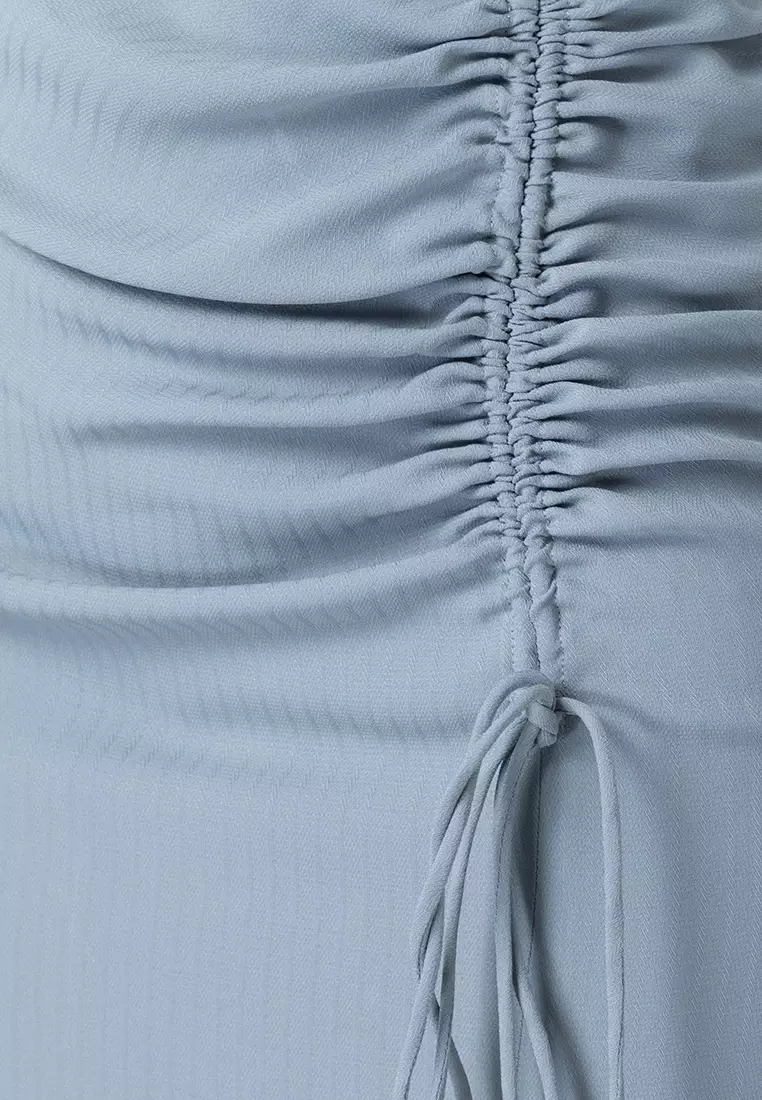 Blue Ruched Crop Top and Slit Skirt Co-ord Set