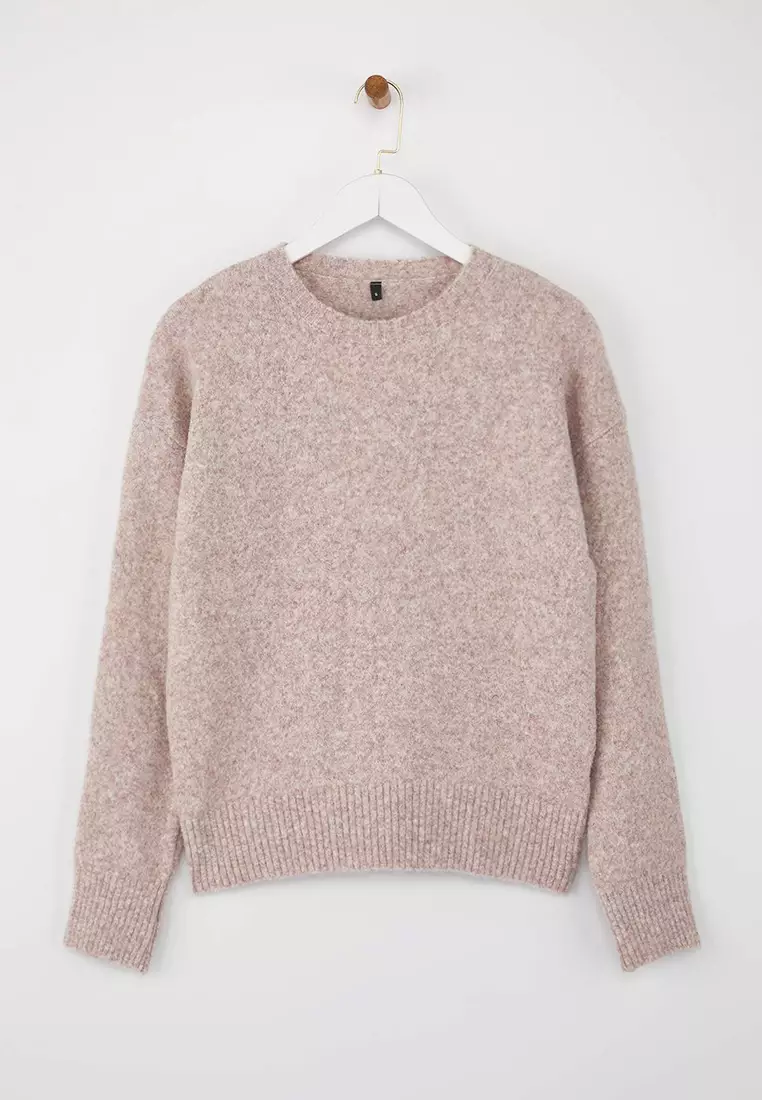 Wardrobe Essentials Mink Wool Blend Fuzzy Premium Yarn Loose Knit Sweater | Twoaw26Kz00125