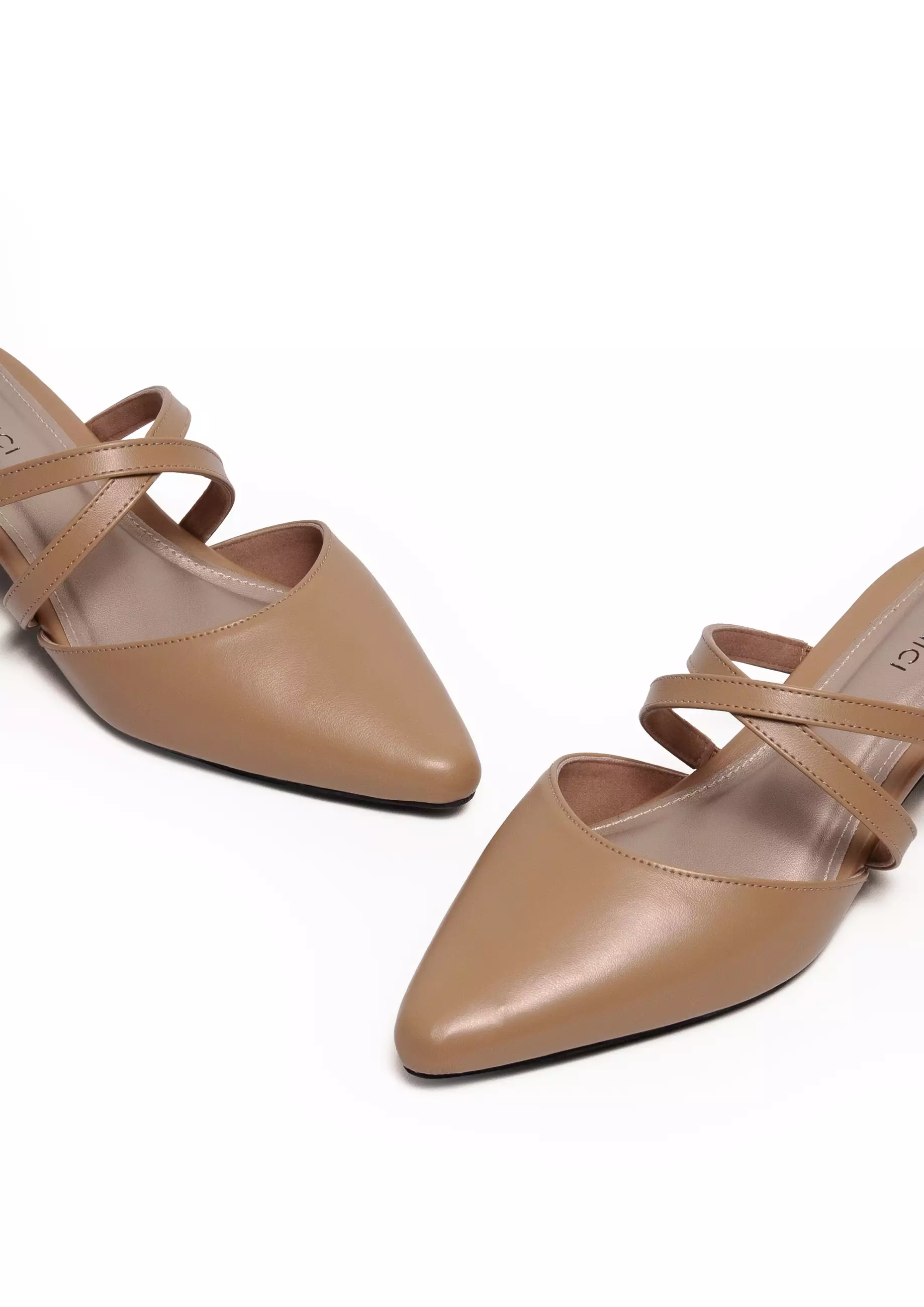 VIVI NICI - Aleta Sepatu Sandal Mules Wanita Hak 3 Cm Milk Coffee