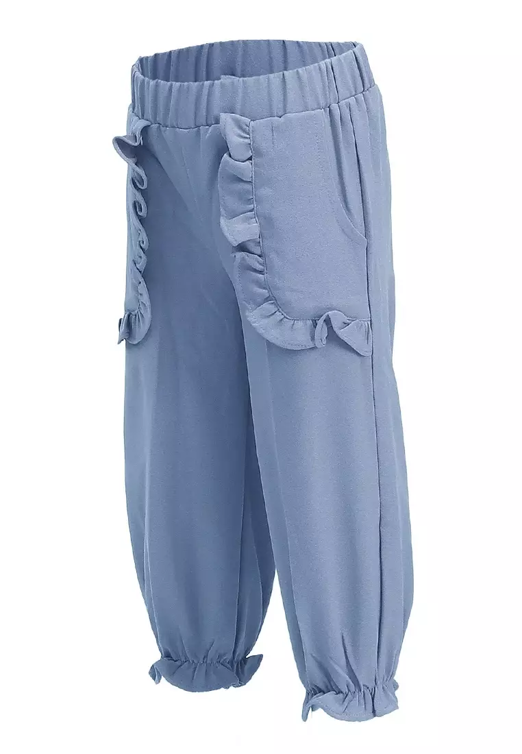 Yocelyn Celana Panjang Anak Perempuan Variasi Saku Pants Kids Daily Motif Polos Material Crepe ORIGINAL - Marine