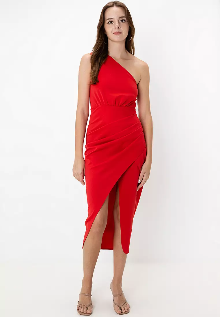 Buy ASOS Design One Shoulder Tuck Skirt Wrap Midi Dress 2025