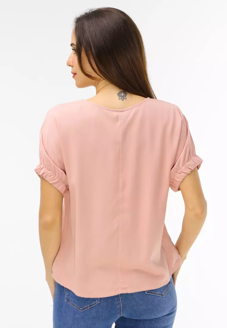 Plain Single Bold Twill Short Sleeve Blouse