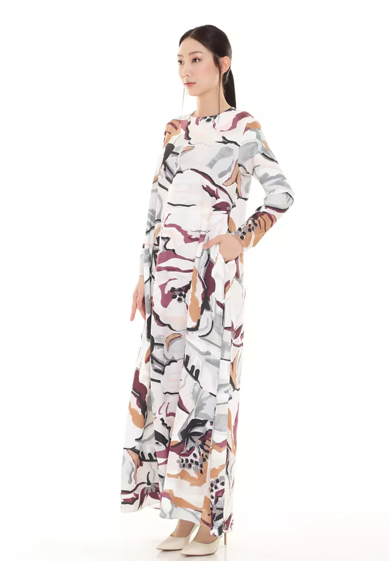 Felicia Printed Dress in Purple White