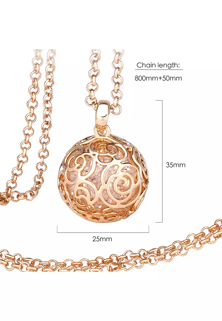 Spherical Long Necklace Embellished with SWAROVSKI® crystals-Gold/Clear