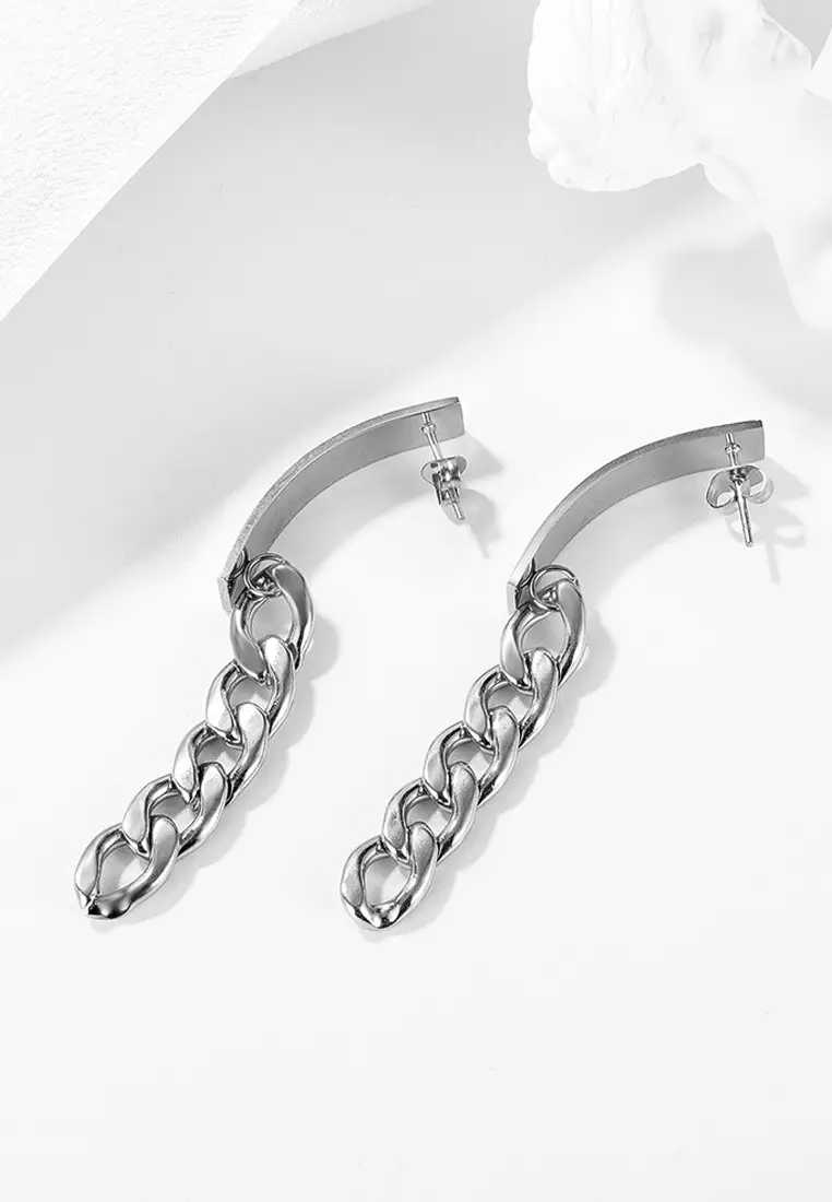 Royal Chain Stud Earrings in White Gold