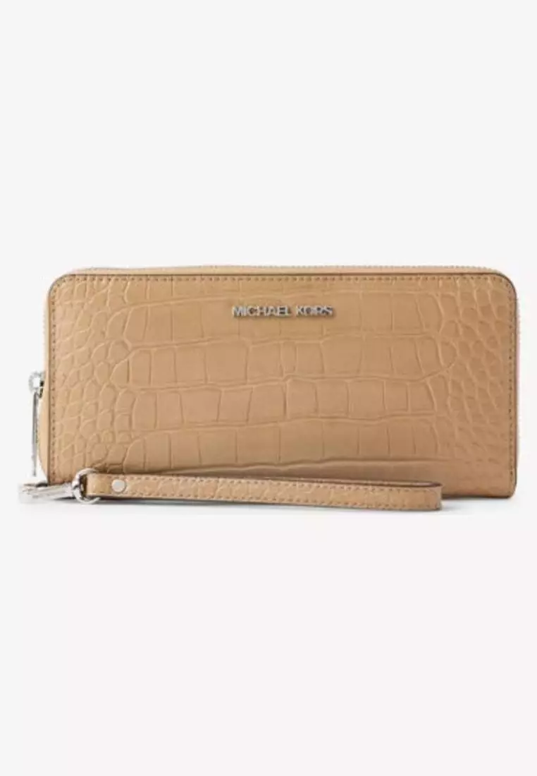 Michael Kors Jet Set Travel Large Crocodile Embossed Continental Wallet Camel