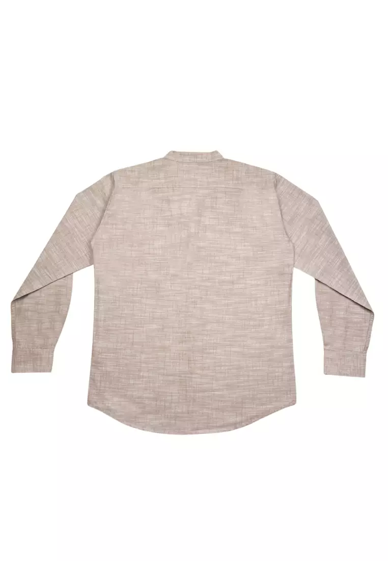 POLICE Kemeja Koko Bordir Cotton Slub Regular Fit Lengan Panjang Pria